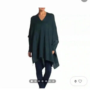 RDI Womens V Neck Poncho Sweater Pullover Long Sleeves Deep Spruce S Small